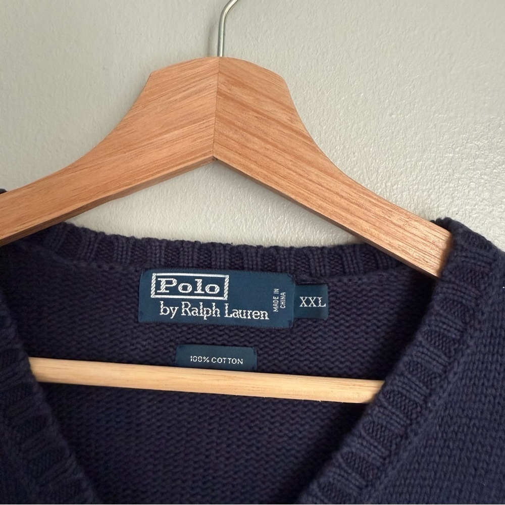 Vtg Polo Ralph Lauren cotton knit sweater vest navy red size xxl - Picture 2 of 4